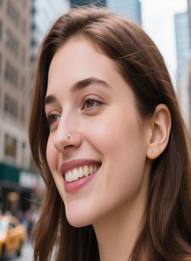 iejsbhrp 8PCS G23 Titanium Nose Rings Studs - 20G Nose Screw Studs Silver Diamond Cubic Zirconia Corkscrew Rings Hypoallergenic Piercing Jewerly for Women Men 1.5mm 2mm 2.5mm 3mm - Image 3